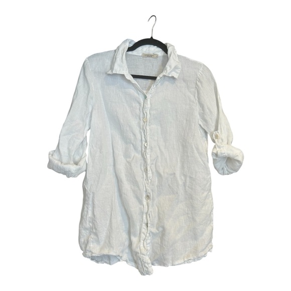 Lungo L’arno Tops - Lungo L’arno 100% Linen Button Up Roll Tab Sleeve Top Size Large Collared